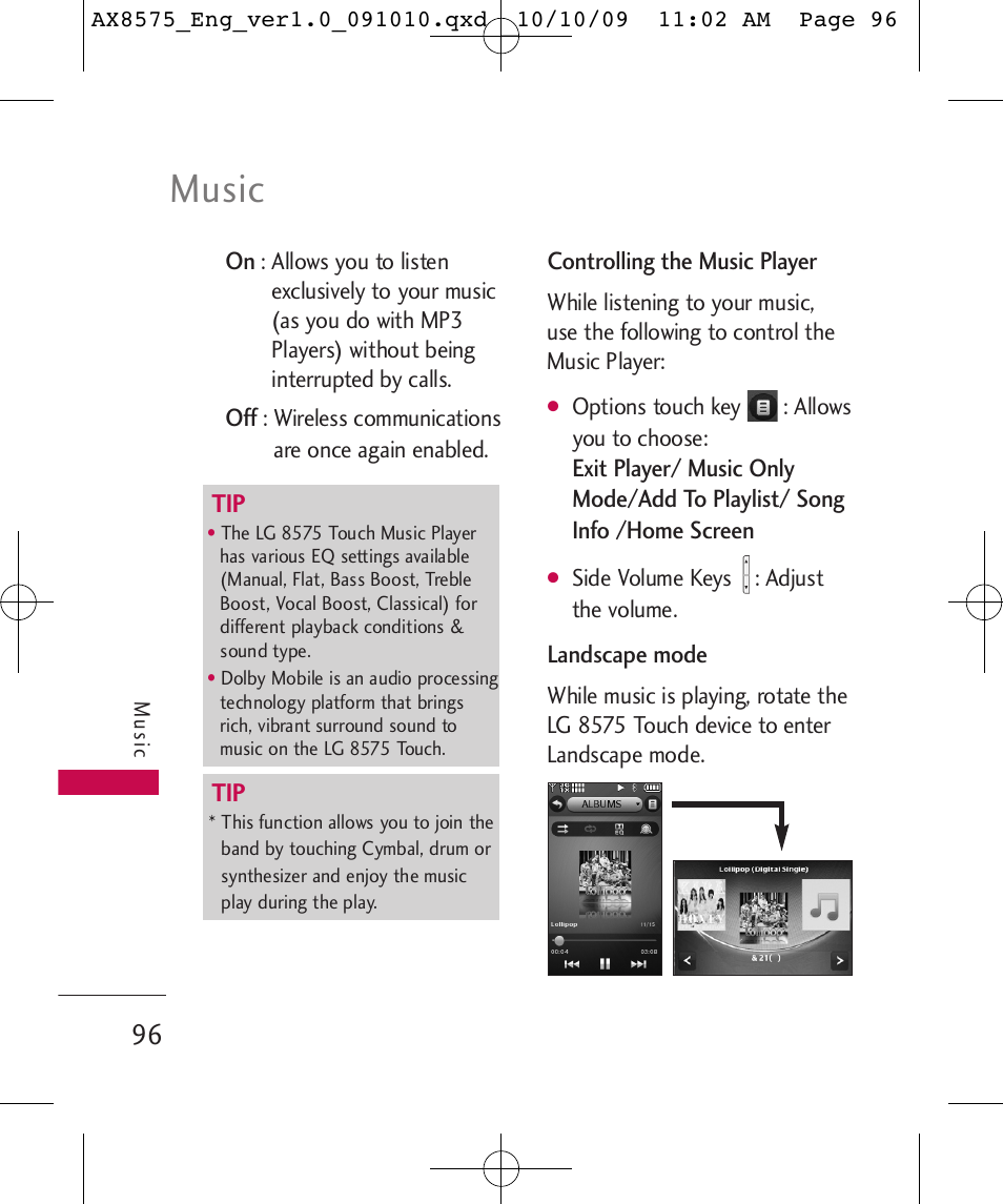 Music | LG LGAX8575 User Manual | Page 98 / 381