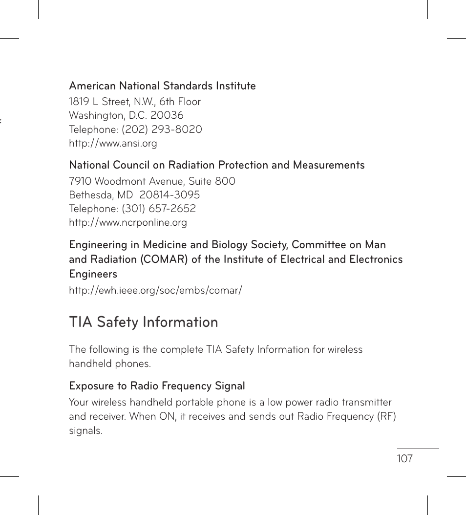 Tia safety information | LG LGP999 User Manual | Page 109 / 274