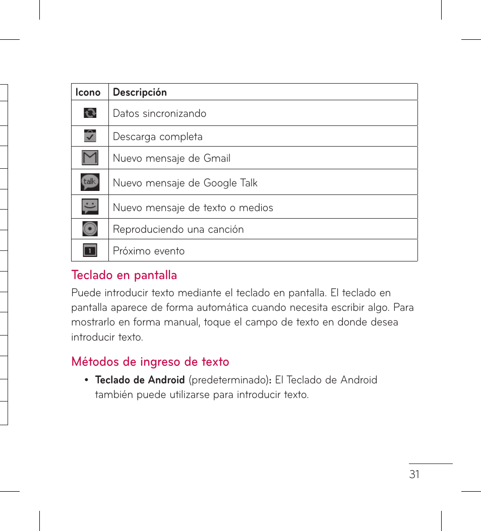 Teclado en pantalla, Métodos de ingreso de texto | LG LGP999 User Manual | Page 159 / 274