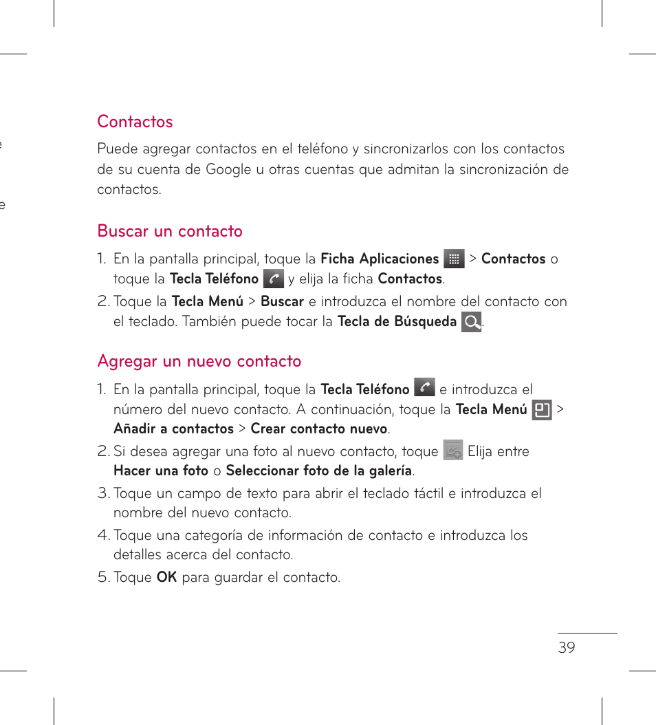 Contactos, Buscar un contacto, Agregar un nuevo contacto | LG LGP999 User Manual | Page 167 / 274