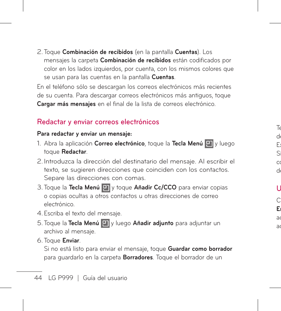 Redactar y enviar correos electrónicos | LG LGP999 User Manual | Page 172 / 274