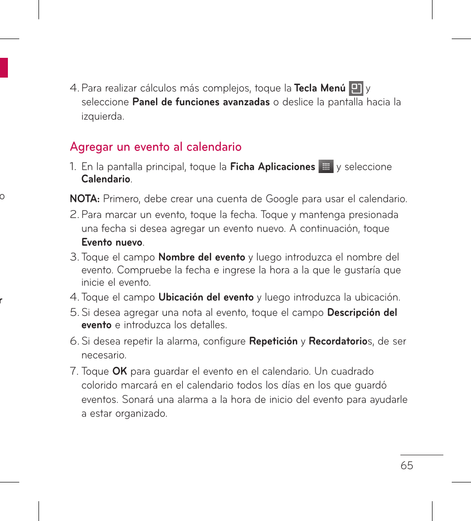Agregar un evento al calendario | LG LGP999 User Manual | Page 193 / 274