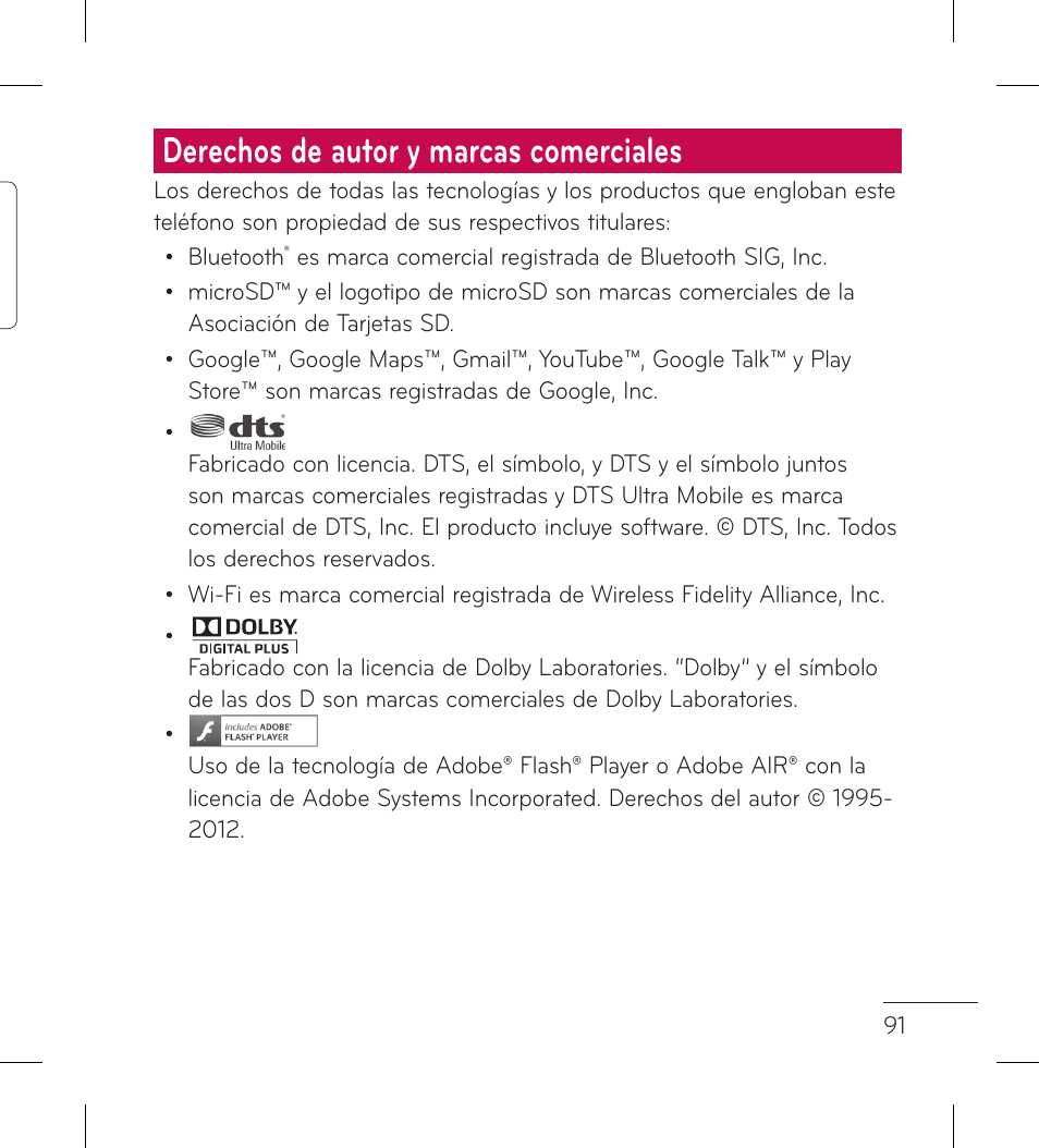 Derechos de autor y marcas comerciales | LG LGP999 User Manual | Page 219 / 274