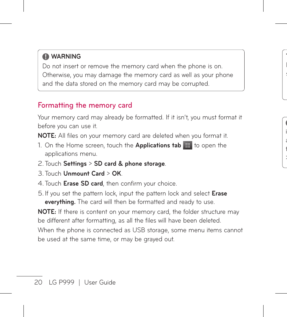 LG LGP999 User Manual | Page 22 / 274