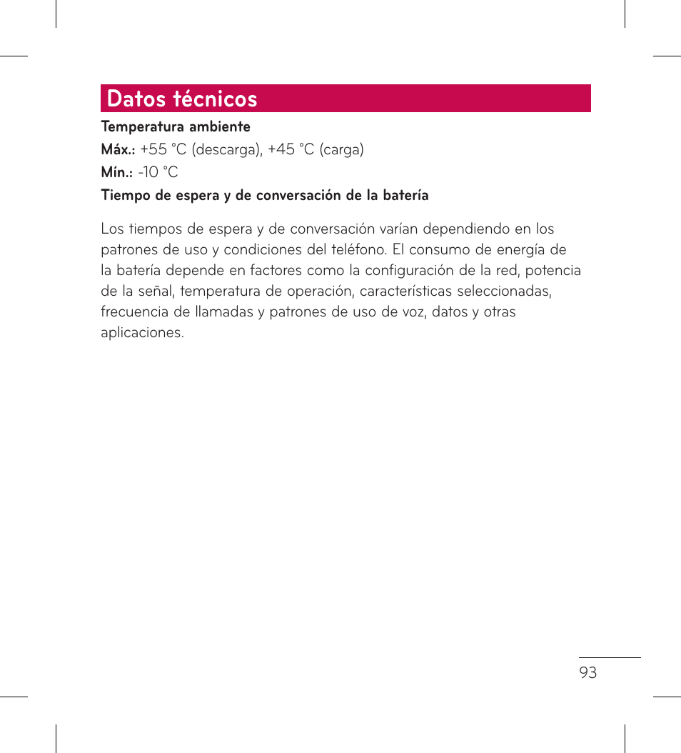 Datos técnicos | LG LGP999 User Manual | Page 221 / 274