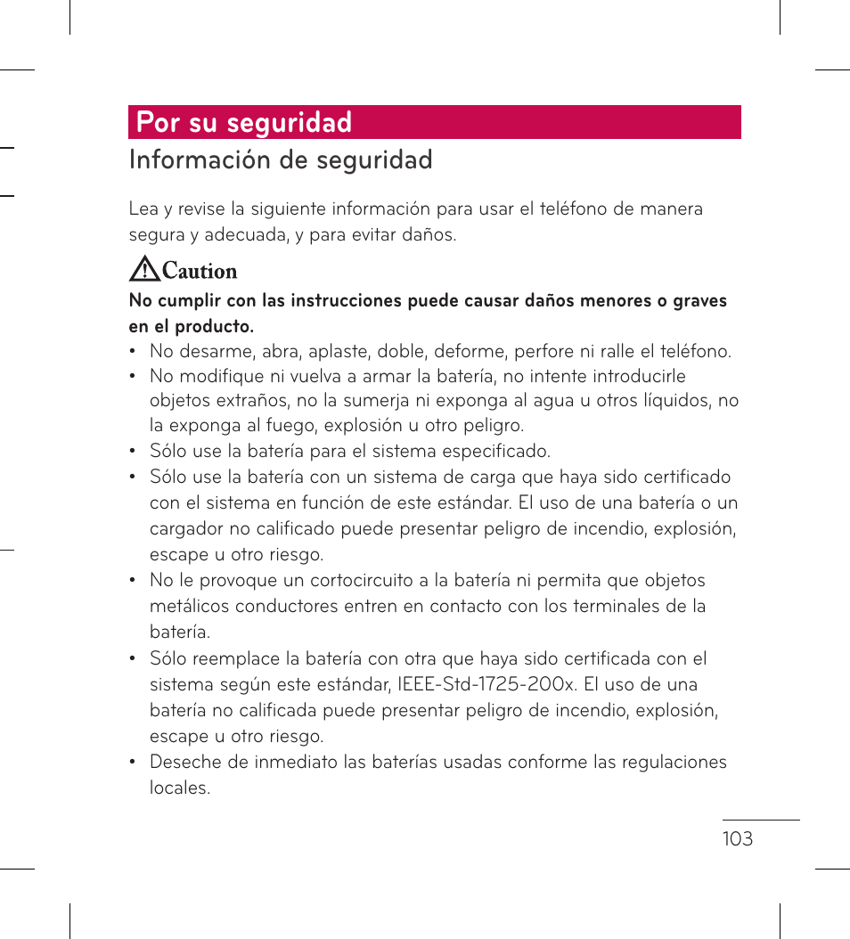 Por su seguridad, Información de seguridad | LG LGP999 User Manual | Page 231 / 274