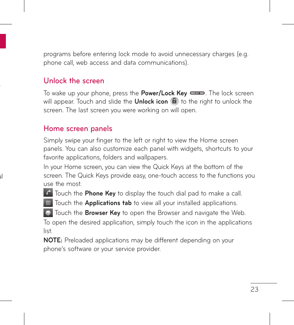 Unlock the screen, Home screen panels | LG LGP999 User Manual | Page 25 / 274