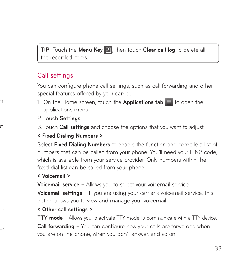 Call settings | LG LGP999 User Manual | Page 35 / 274