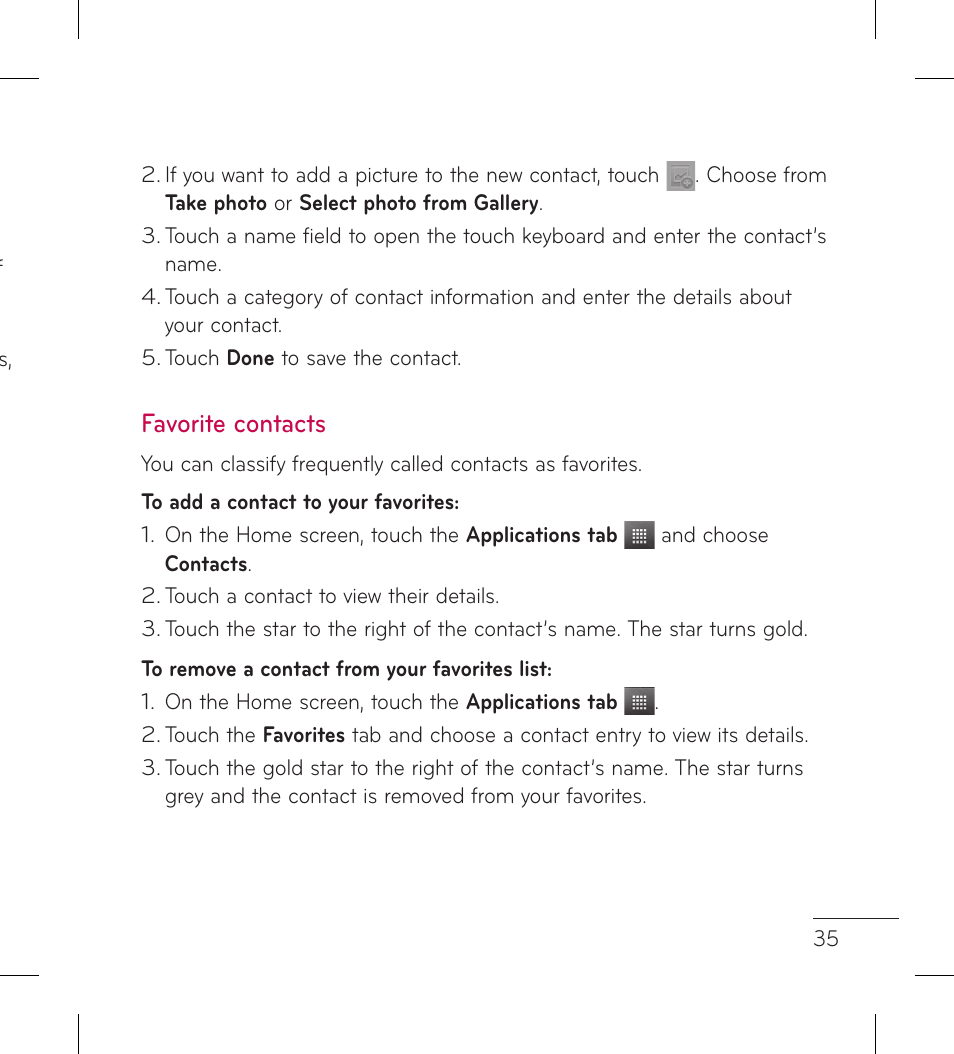 Favorite contacts | LG LGP999 User Manual | Page 37 / 274