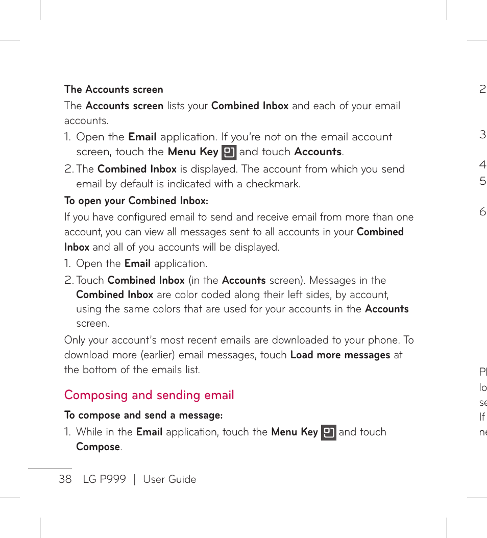 Composing and sending email | LG LGP999 User Manual | Page 40 / 274