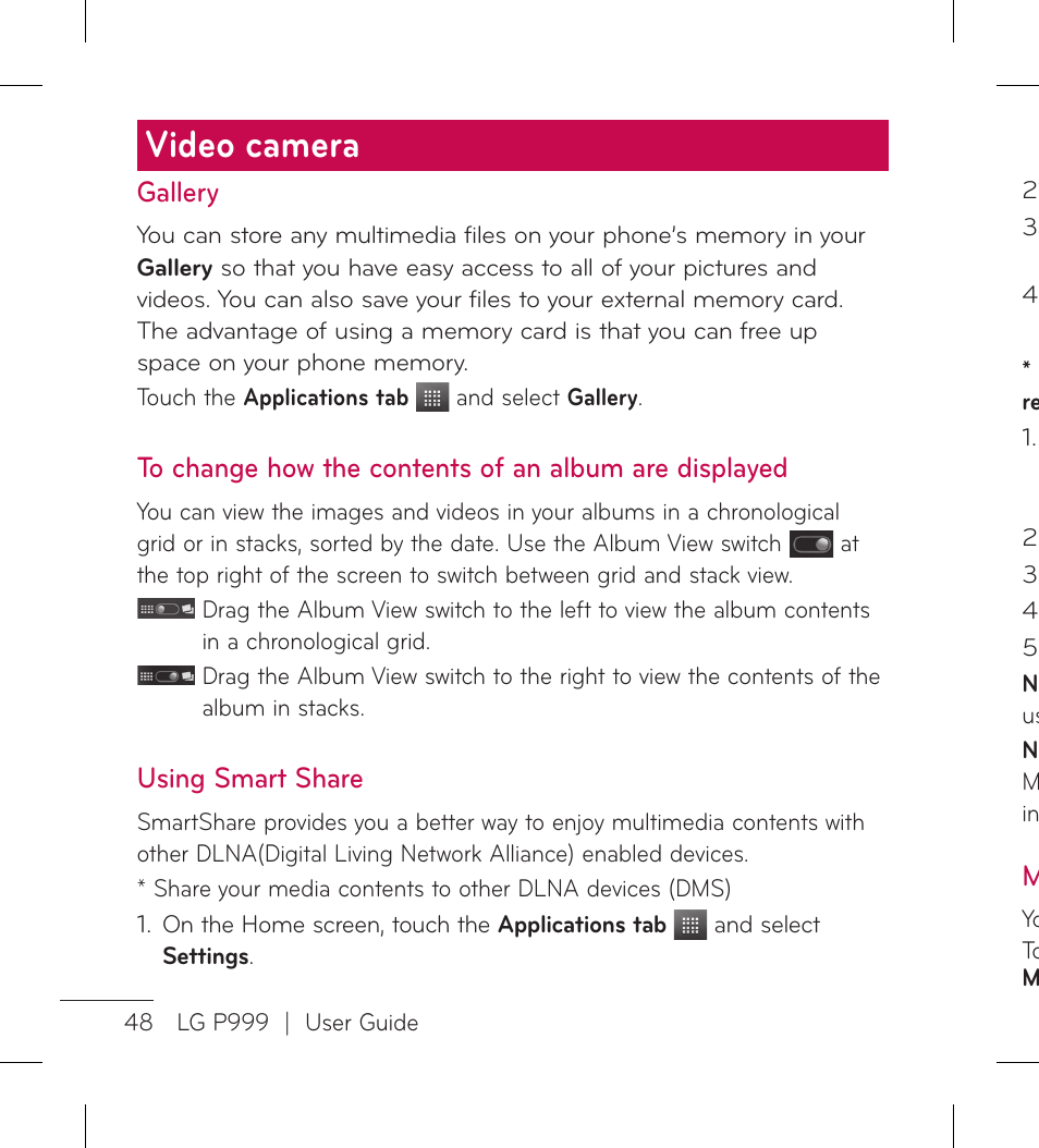 Video camera | LG LGP999 User Manual | Page 50 / 274