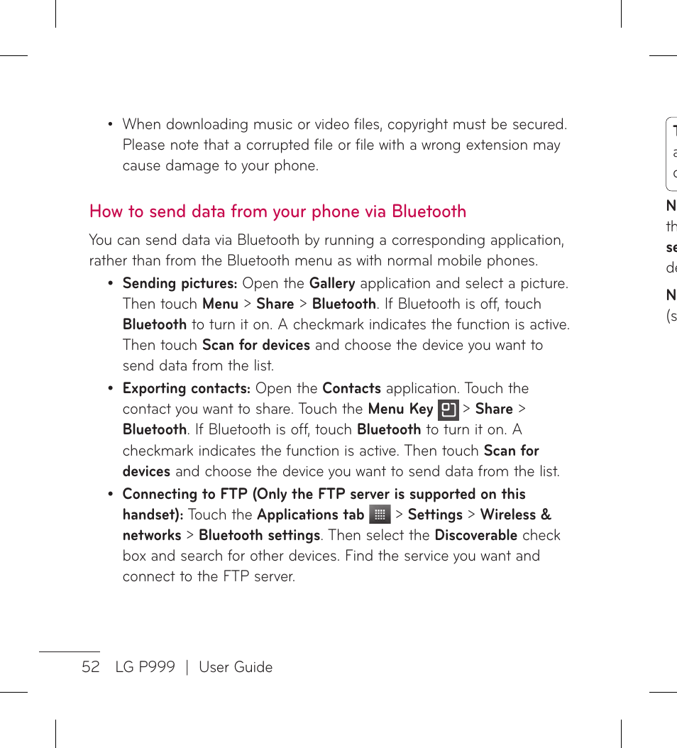 How to send data from your phone via bluetooth | LG LGP999 User Manual | Page 54 / 274