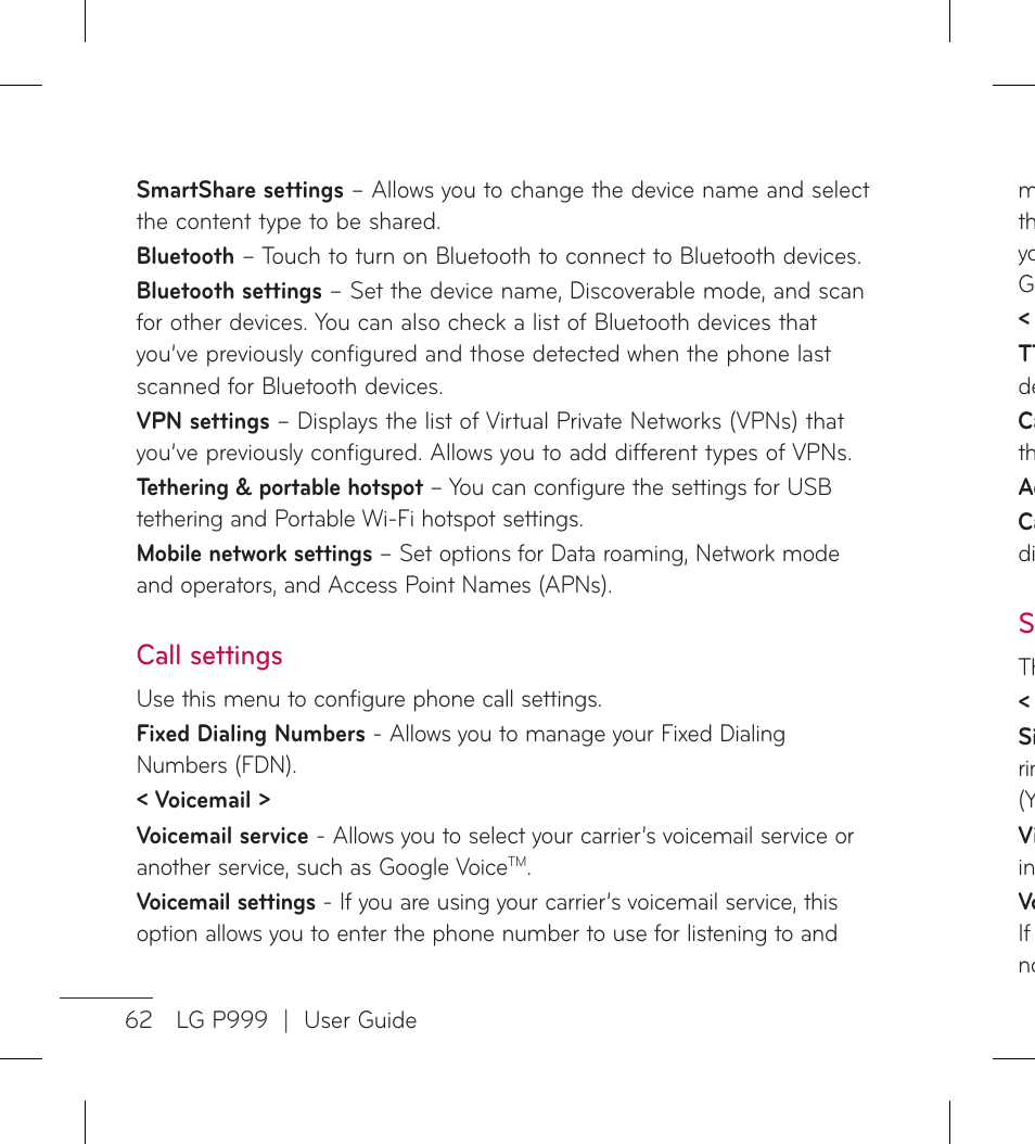 Call settings | LG LGP999 User Manual | Page 64 / 274