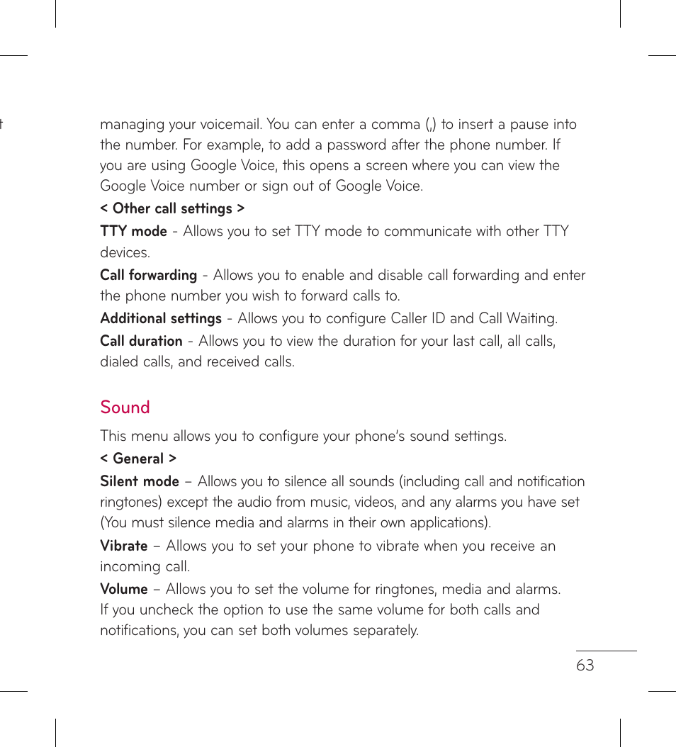 Sound | LG LGP999 User Manual | Page 65 / 274