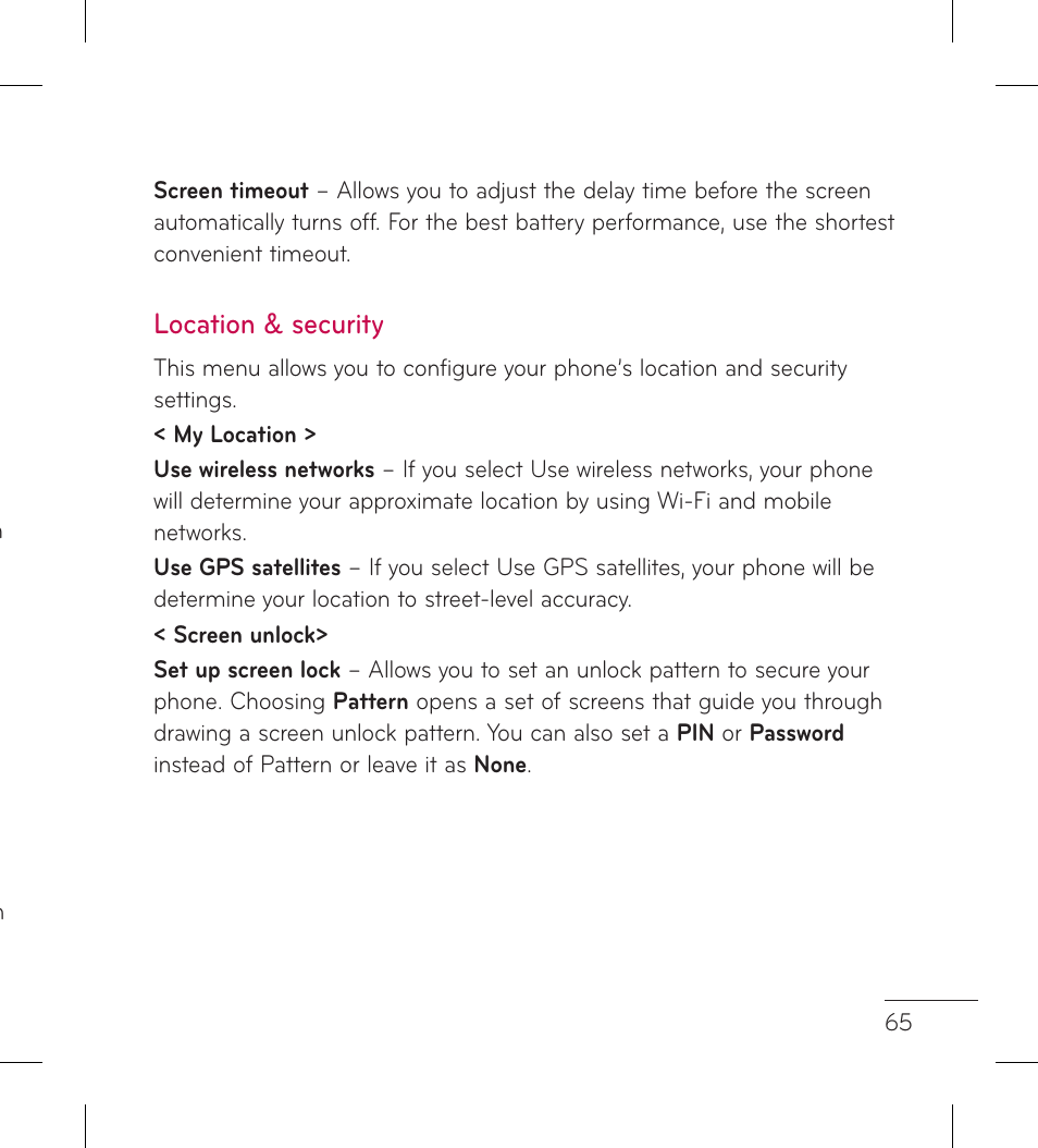 Location & security | LG LGP999 User Manual | Page 67 / 274