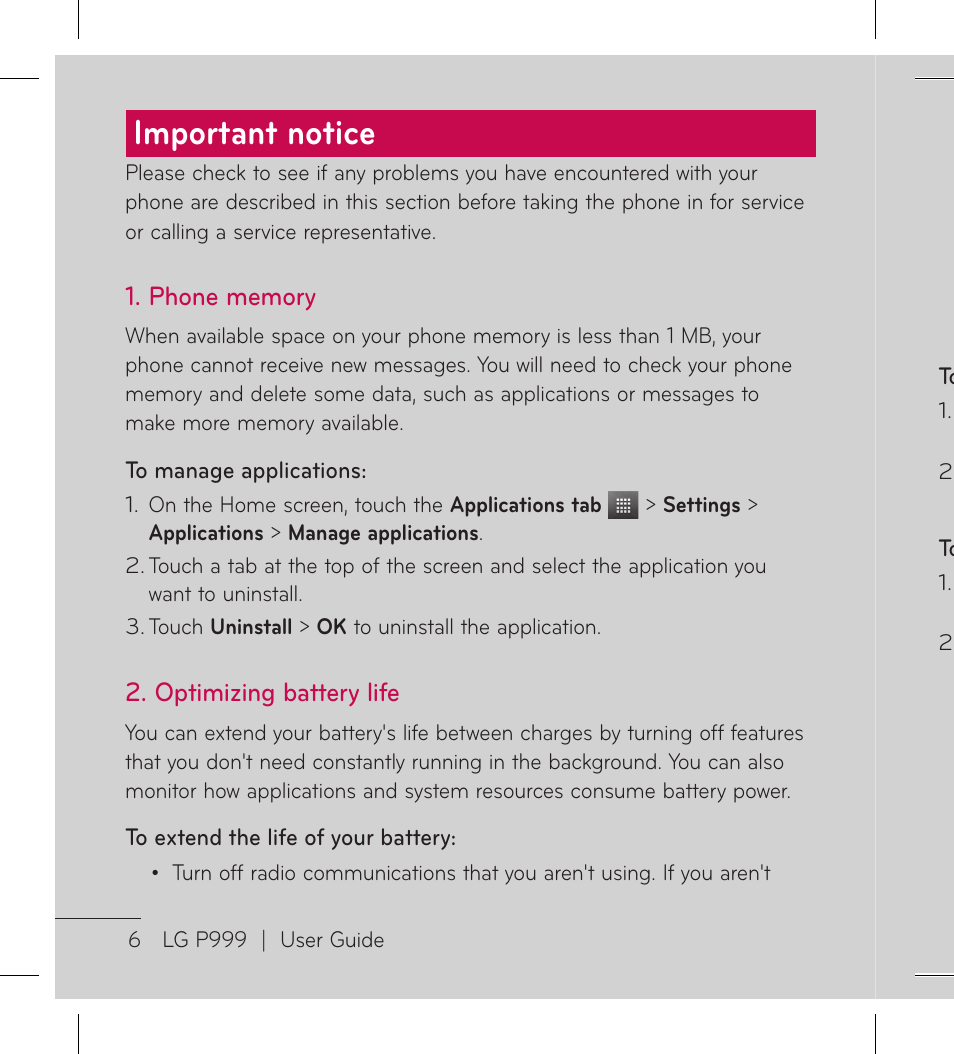 Important notice | LG LGP999 User Manual | Page 8 / 274