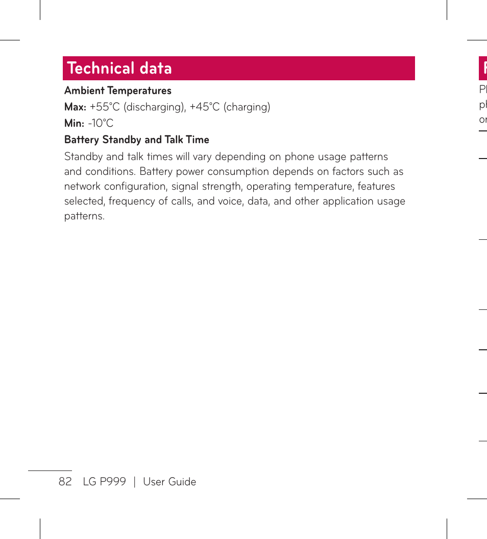 Technical data | LG LGP999 User Manual | Page 84 / 274