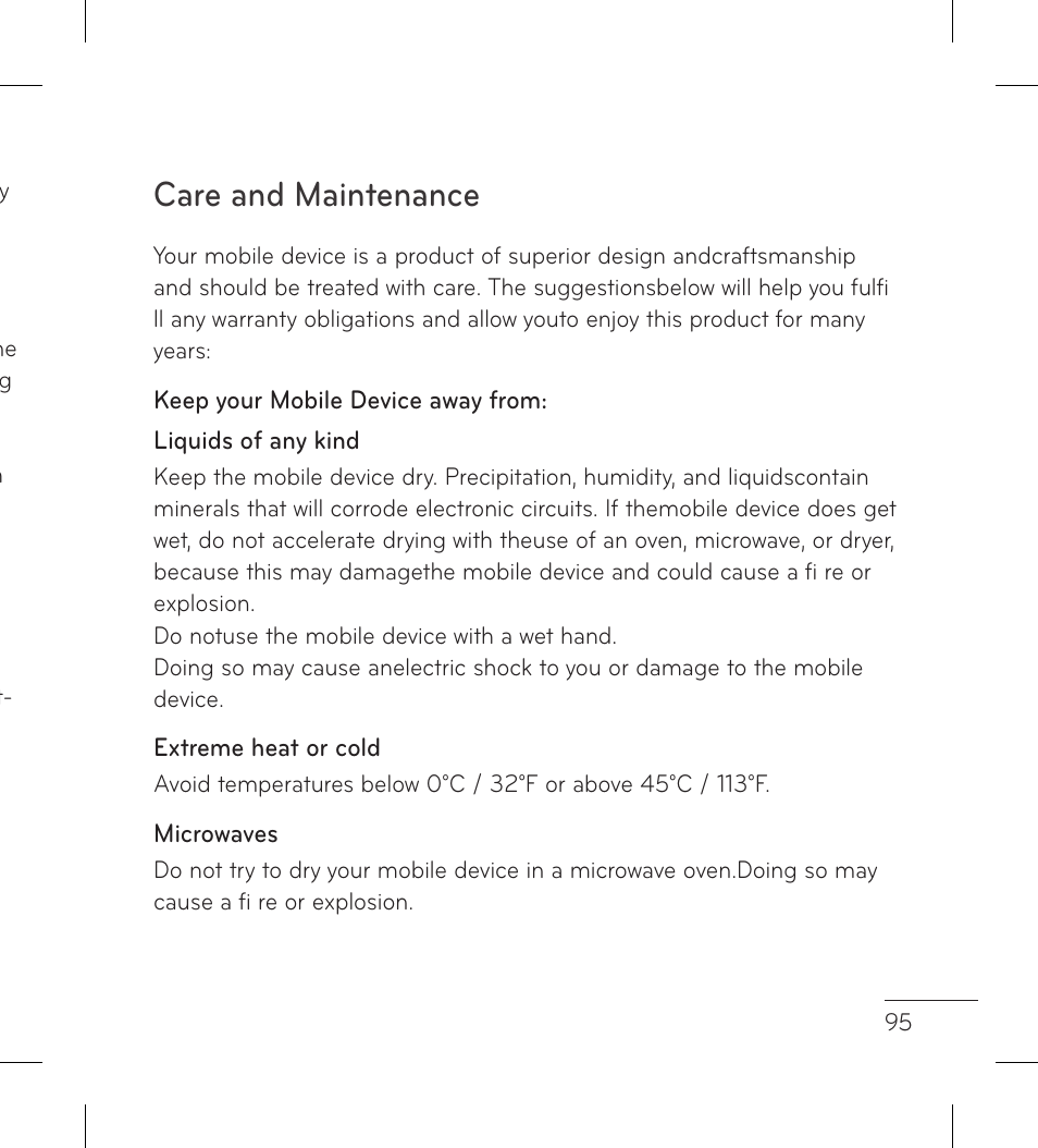 Care and maintenance | LG LGP999 User Manual | Page 97 / 274