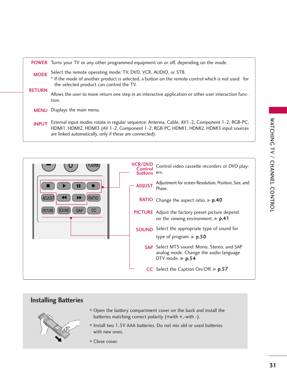 Installing batteries, Flashbk | LG Z47LC6DF-UL User Manual | Page 33 / 104