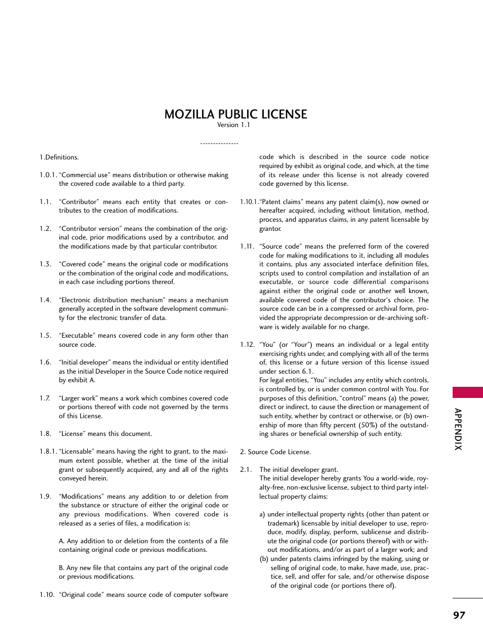 Mozilla public license, Appendix | LG Z47LC6DF-UL User Manual | Page 99 / 104