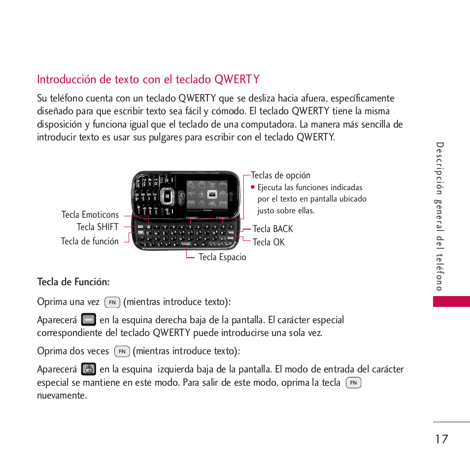 Introducción de texto con el, Introducción de texto con el teclado qwerty17, Introducción de texto con el teclado qwerty | LG VM265 User Manual | Page 119 / 205