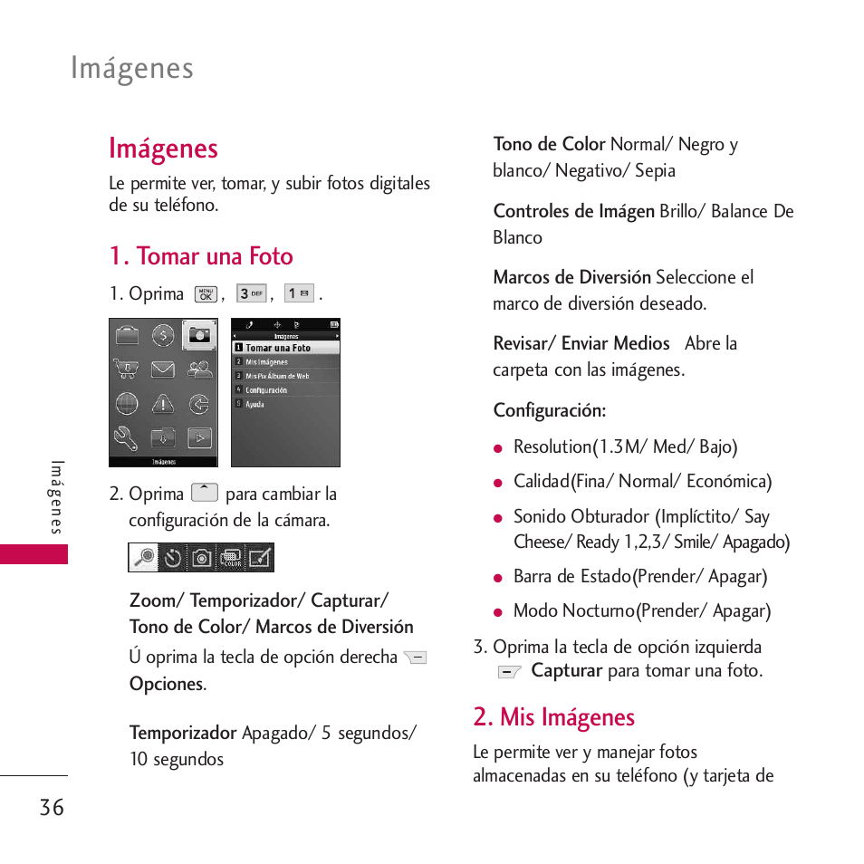 Imágenes, Tomar una foto, Mis imágenes | LG VM265 User Manual | Page 138 / 205