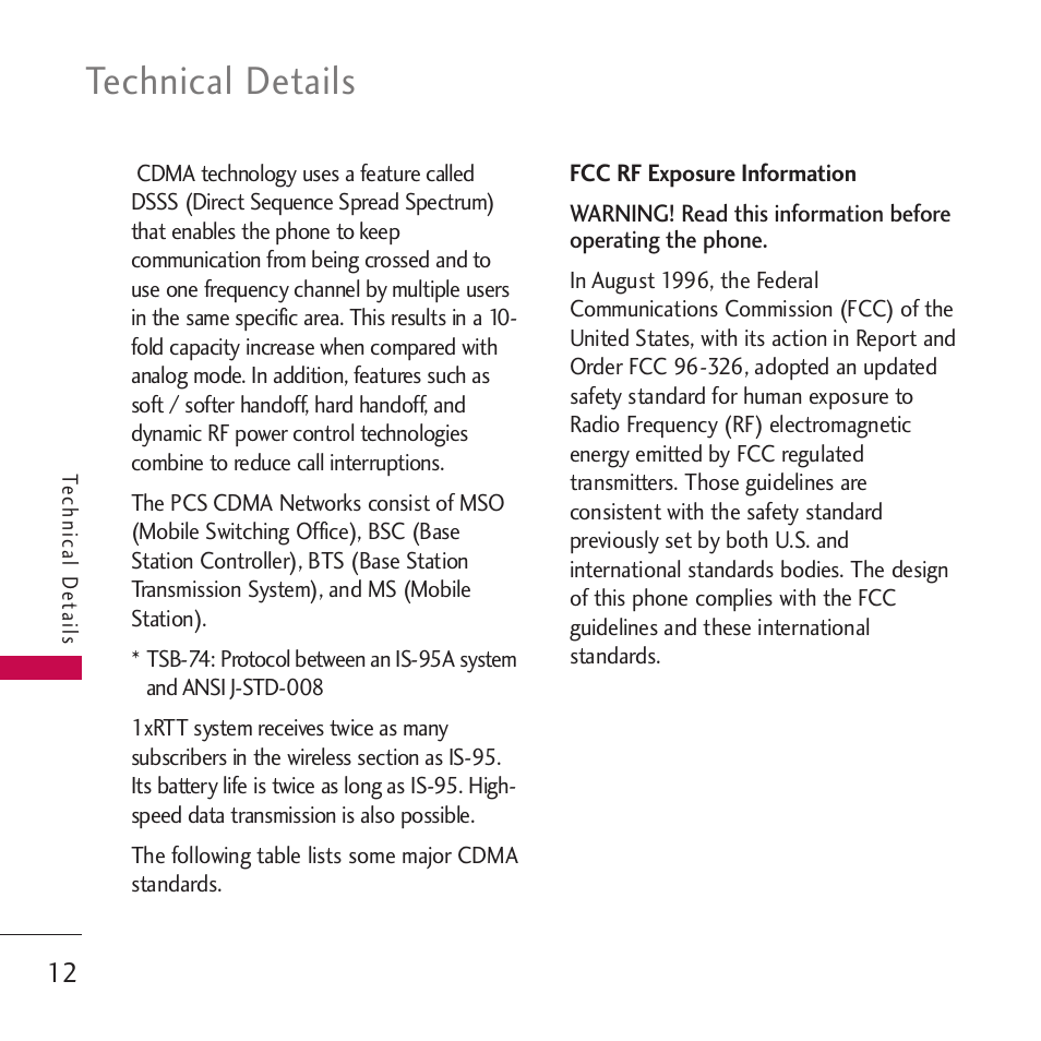 Fcc rf exposure information, Technical details | LG VM265 User Manual | Page 14 / 205