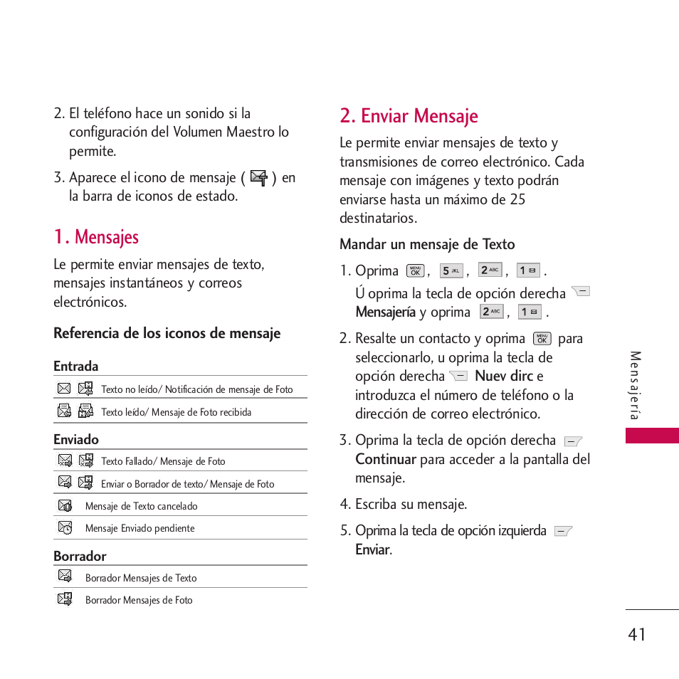 Mensajes, Enviar mensaje | LG VM265 User Manual | Page 143 / 205