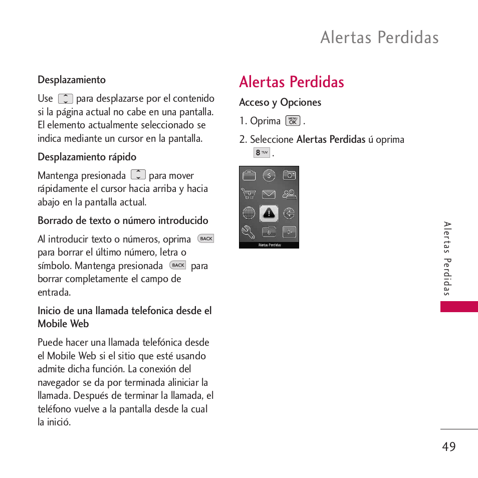 Alertas perdidas | LG VM265 User Manual | Page 151 / 205