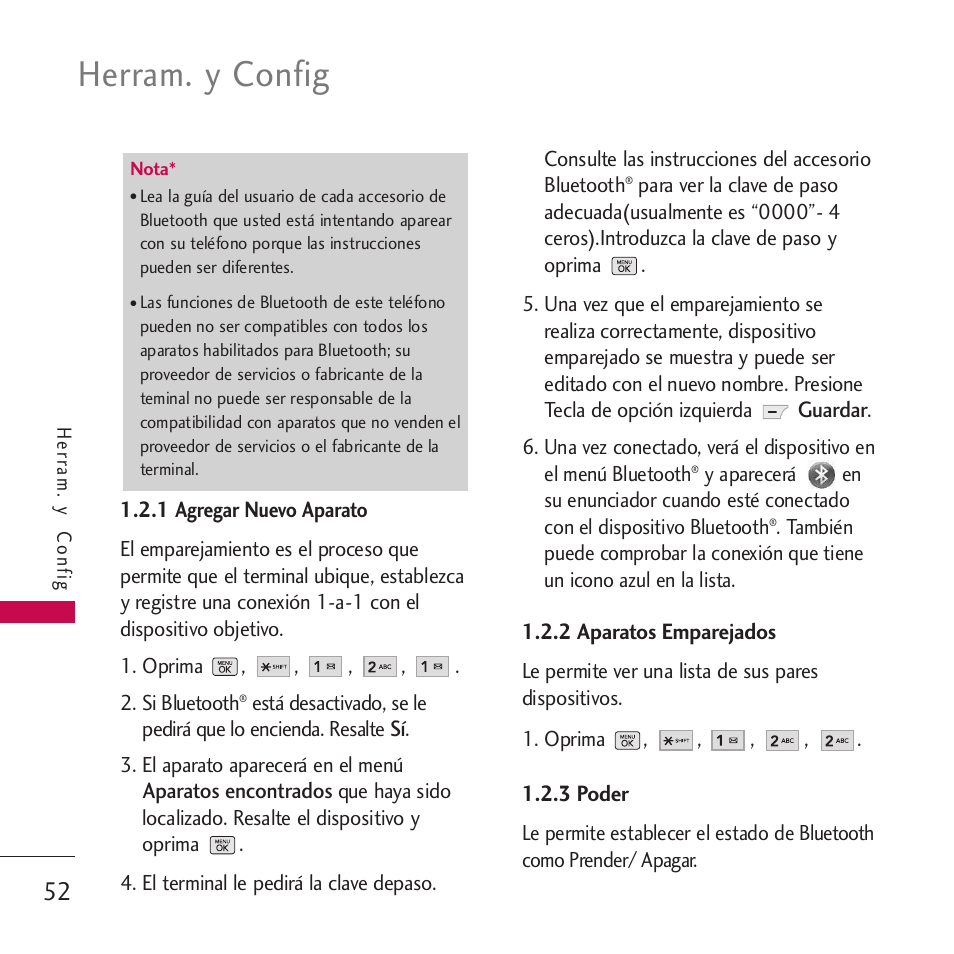 1 agregar nuevo aparato, 2 aparatos emparejados, 3 poder | Herram. y config | LG VM265 User Manual | Page 154 / 205