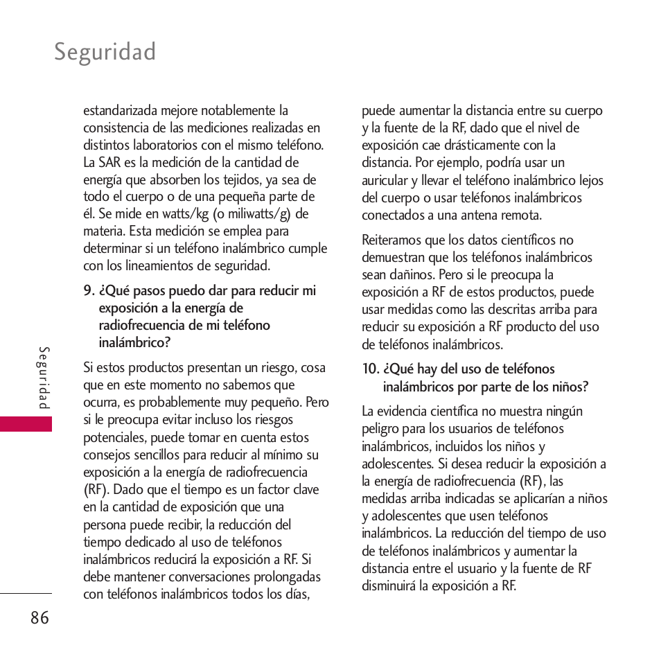 Seguridad | LG VM265 User Manual | Page 188 / 205