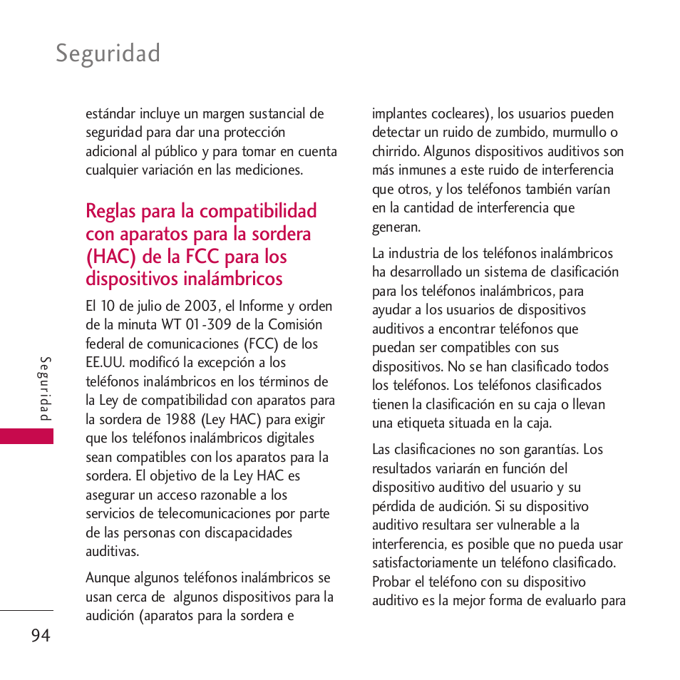 Reglas para la compatibilida, Seguridad | LG VM265 User Manual | Page 196 / 205