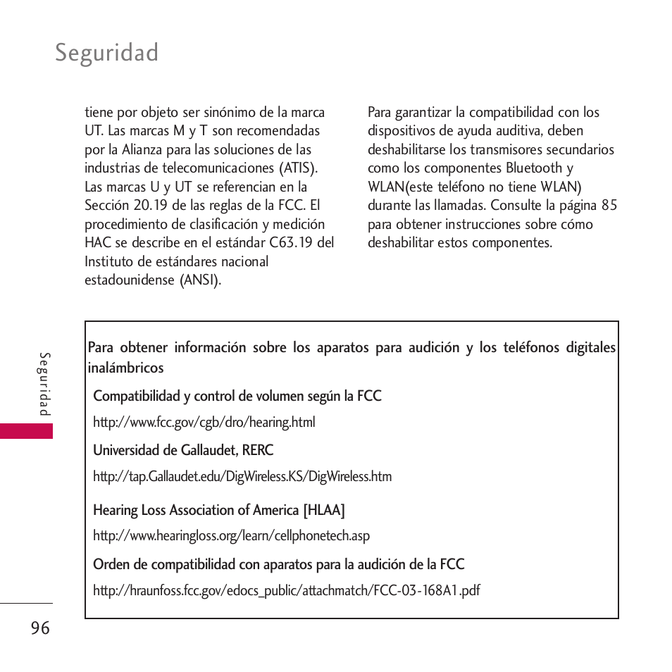 Seguridad | LG VM265 User Manual | Page 198 / 205
