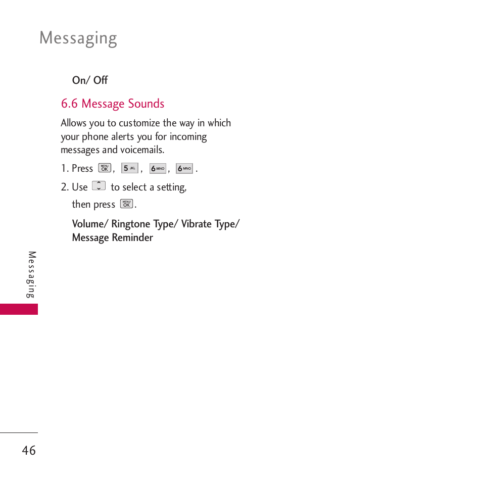 6 message sounds, Messaging | LG VM265 User Manual | Page 48 / 205