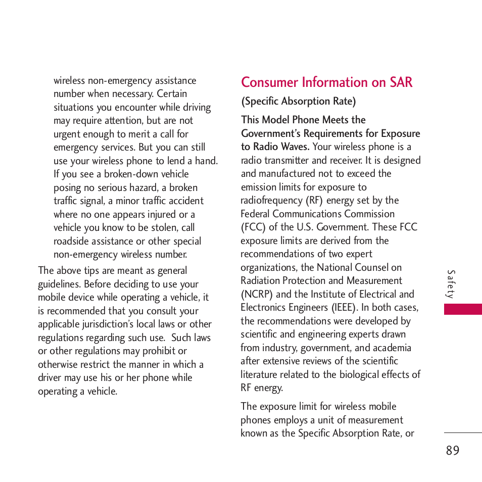 Consumer information on sar | LG VM265 User Manual | Page 91 / 205