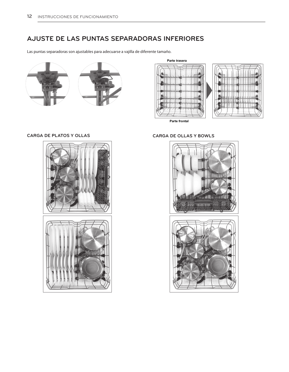 Ajuste de las puntas separadoras inferiores | LG LDS5540WW User Manual | Page 38 / 80