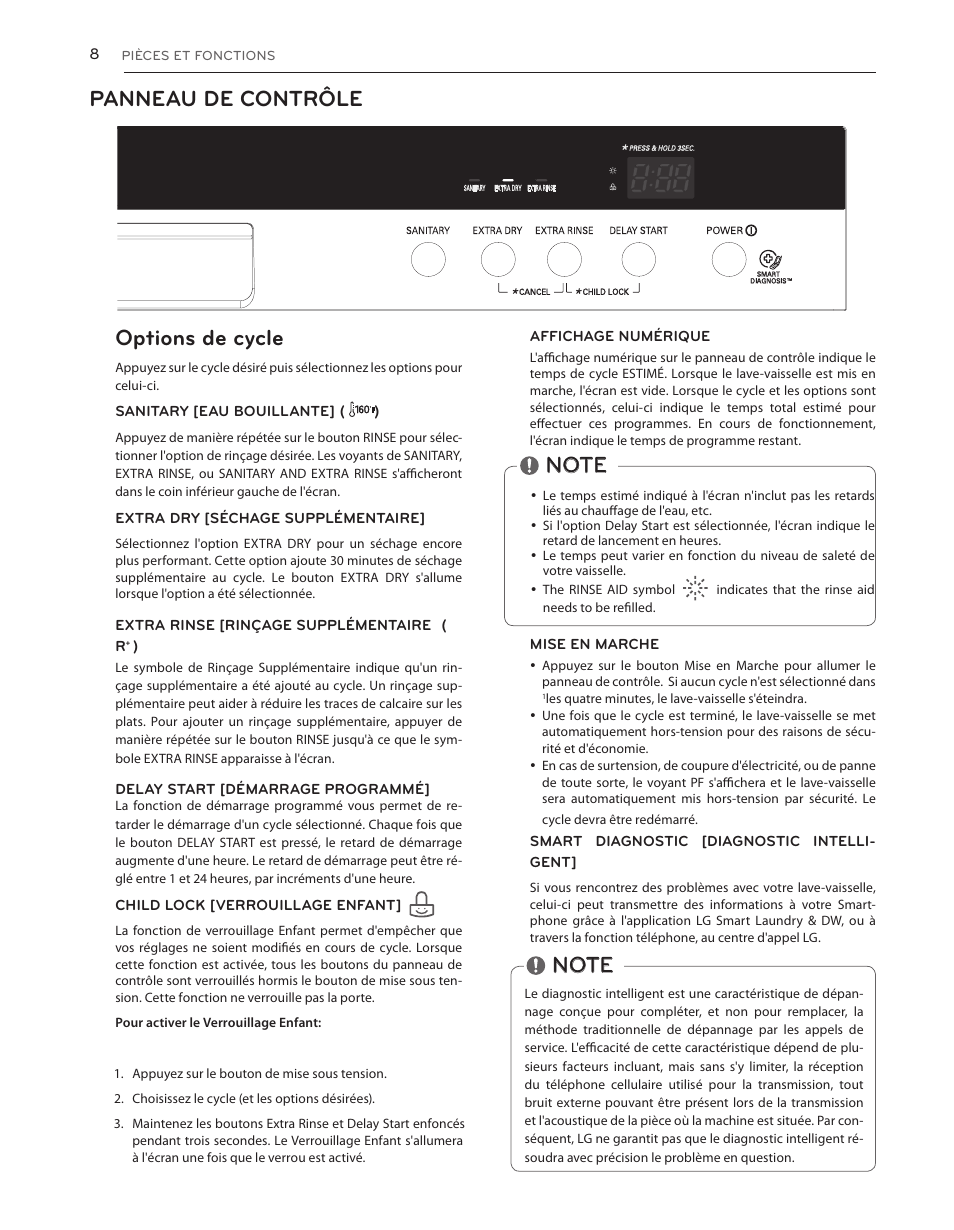 Panneau de contrôle options de cycle | LG LDS5540WW User Manual | Page 60 / 80