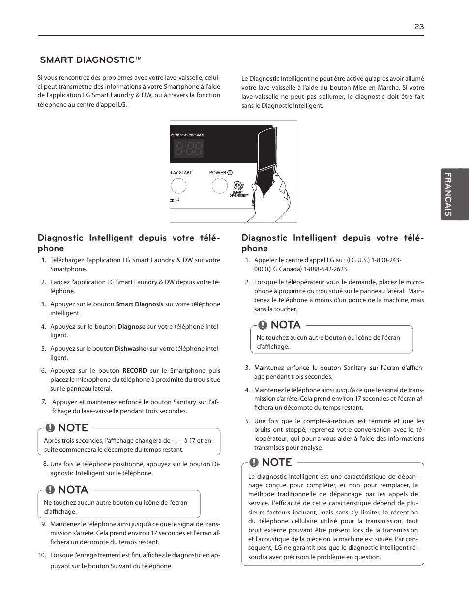 Nota, Diagnostic intelligent depuis votre télé- phone, Smart diagnostic™ (diagnostic intelligent) | LG LDS5540WW User Manual | Page 75 / 80