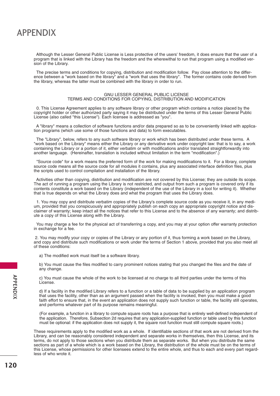 Appendix | LG 42PB4D User Manual | Page 122 / 132