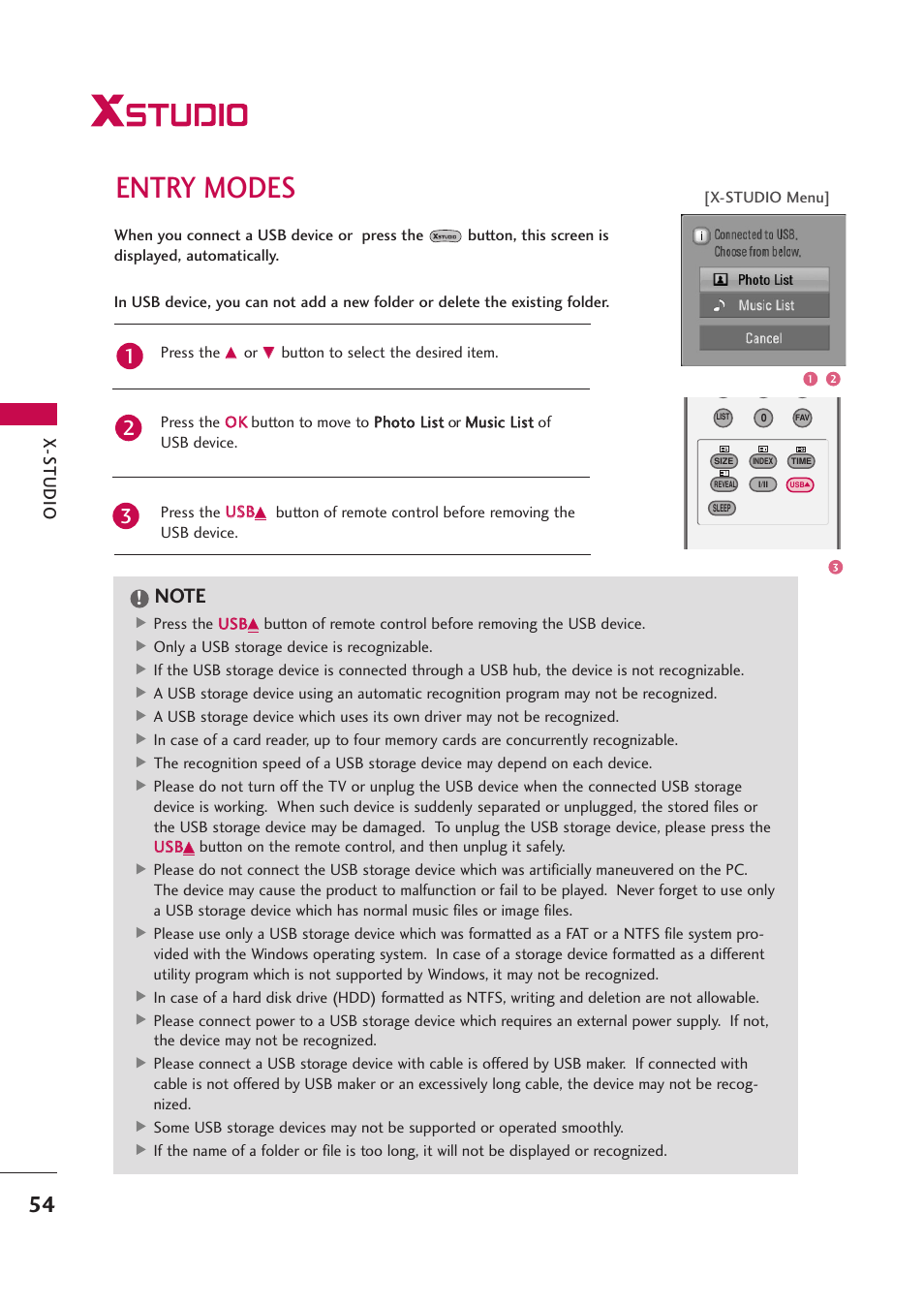 X-studio, Entry modes | LG 42PB4D User Manual | Page 56 / 132
