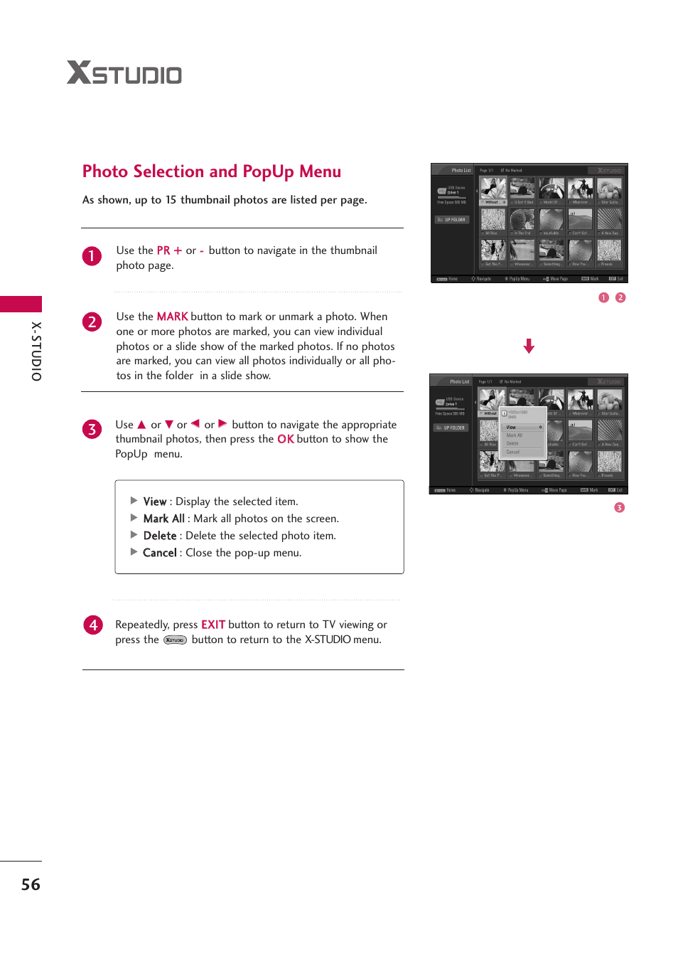Photo selection and popup menu | LG 42PB4D User Manual | Page 58 / 132