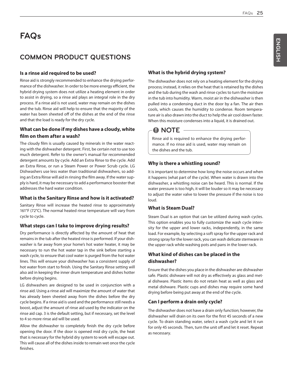 Faqs, Common product questions | LG LSDF9962ST User Manual | Page 25 / 100