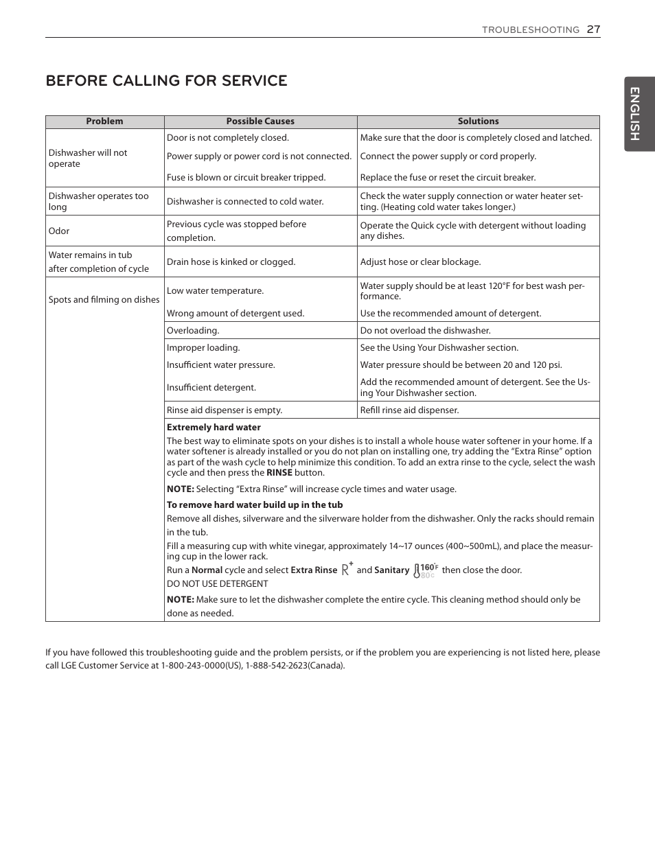 Before calling for service, English | LG LSDF9962ST User Manual | Page 27 / 100