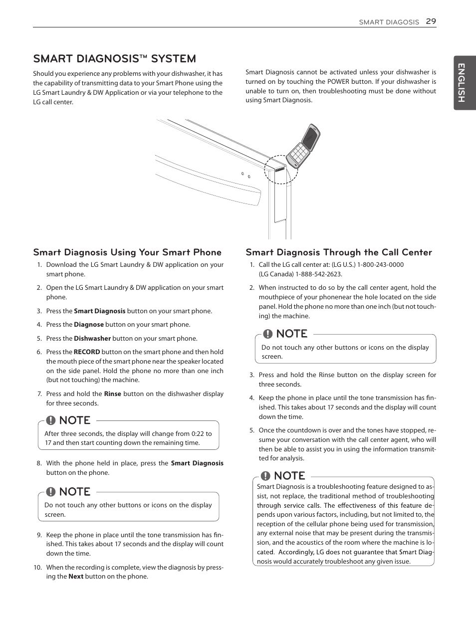 Smart diagnosis™ system, Smart diagnosis through the call center, Smart diagnosis using your smart phone | LG LSDF9962ST User Manual | Page 29 / 100