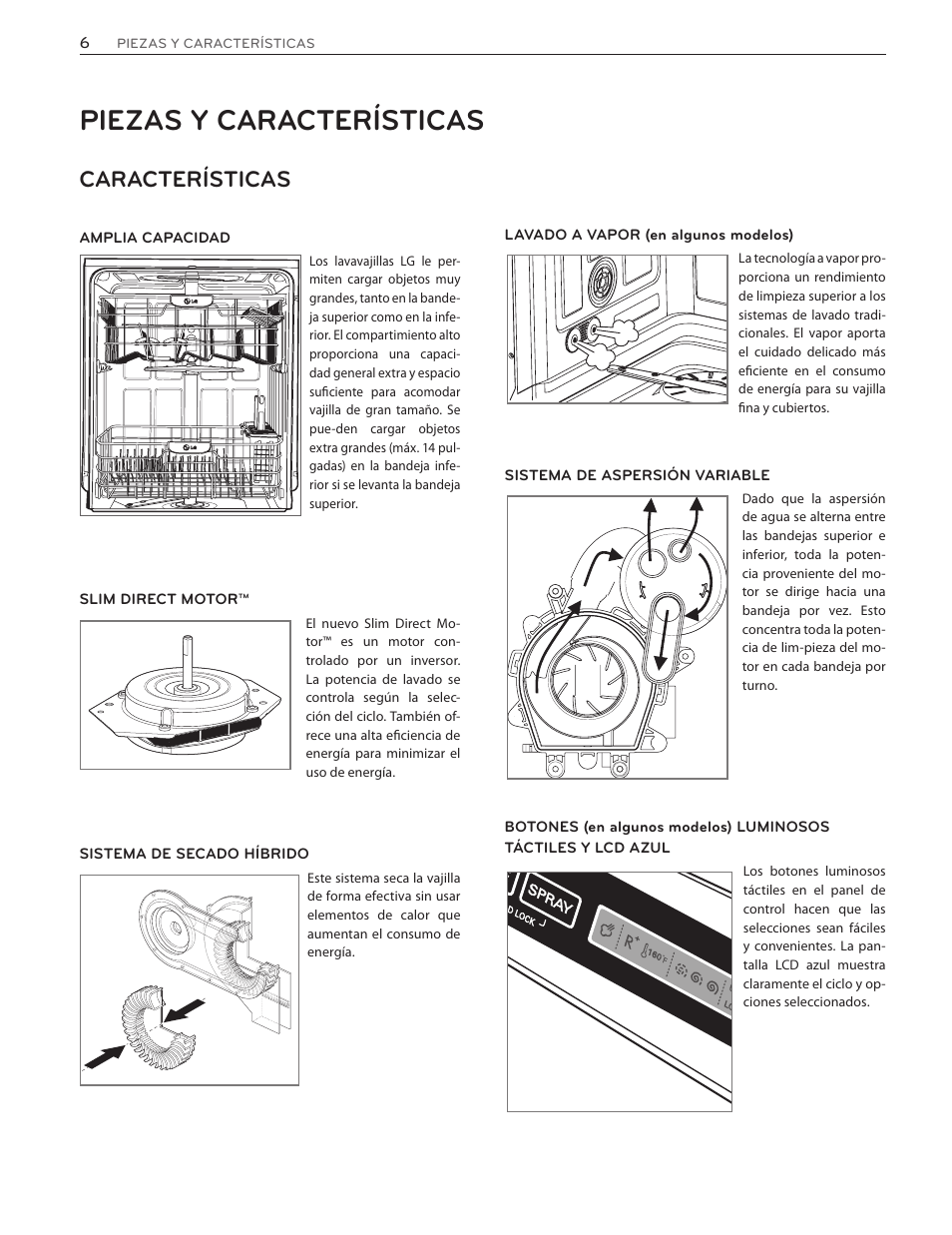 Piezas y características, Características | LG LSDF9962ST User Manual | Page 38 / 100