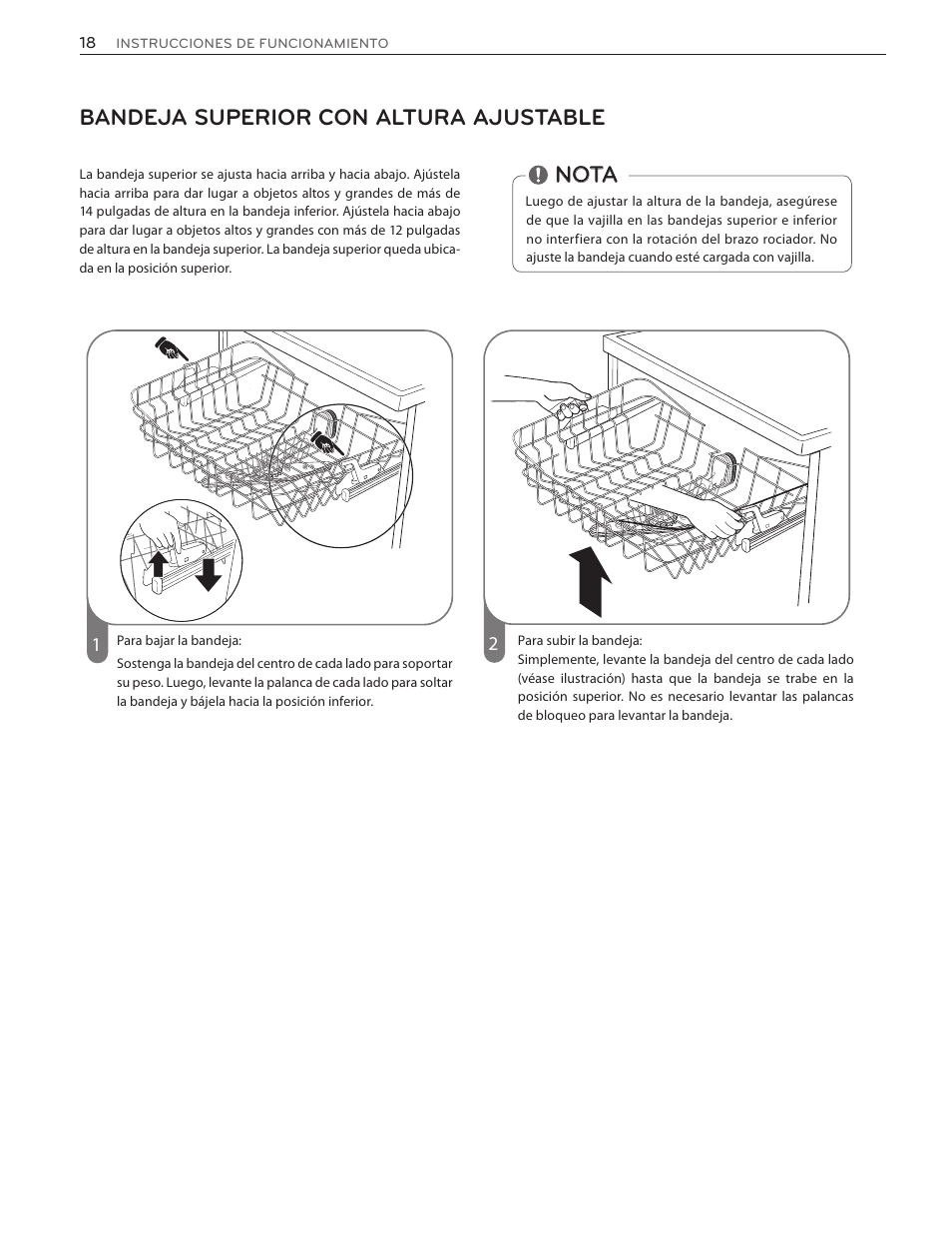 Bandeja superior con altura ajustable, Nota | LG LSDF9962ST User Manual | Page 50 / 100