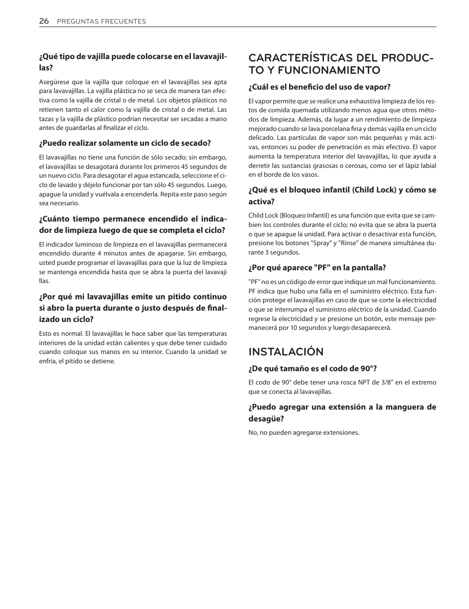 Características del produc- to y funcionamiento, Instalación | LG LSDF9962ST User Manual | Page 58 / 100