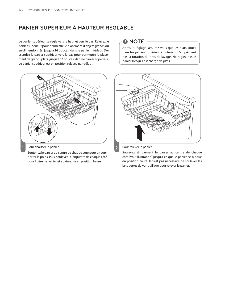 Panier supérieur à hauteur réglable | LG LSDF9962ST User Manual | Page 82 / 100