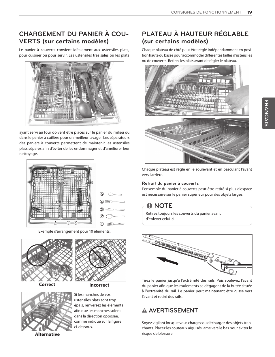 Plateau à hauteur réglable (sur certains modèles), Avertissement | LG LSDF9962ST User Manual | Page 83 / 100