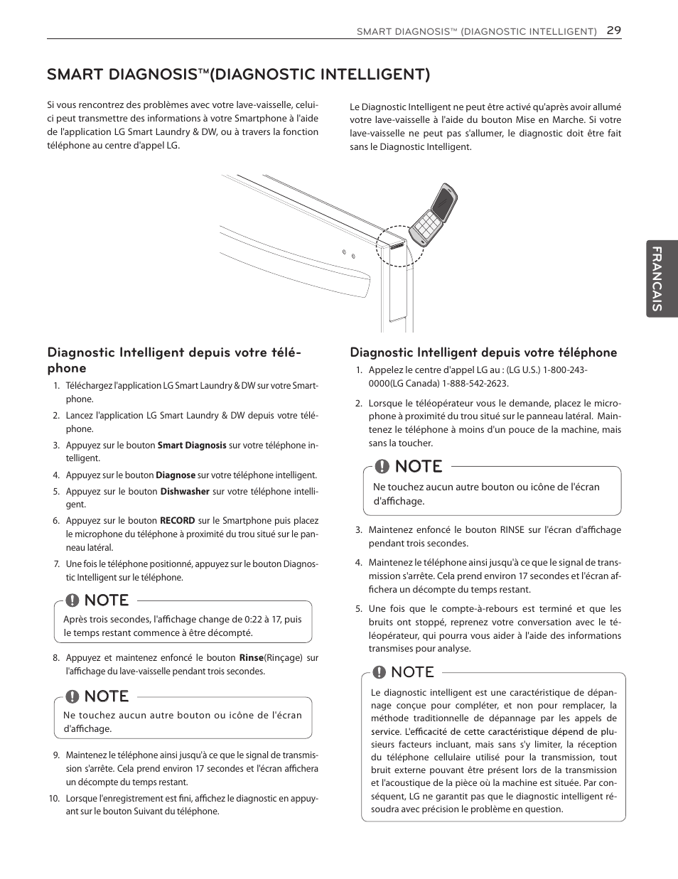 Smart diagnosis™(diagnostic intelligent), Diagnostic intelligent depuis votre téléphone, Diagnostic intelligent depuis votre télé- phone | LG LSDF9962ST User Manual | Page 93 / 100